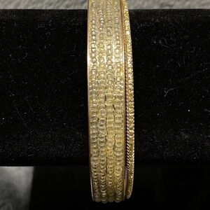 Beaded Bangle‎ Bracelet Set Gold Tone Clear Seed Beads Stacking Bangles Women